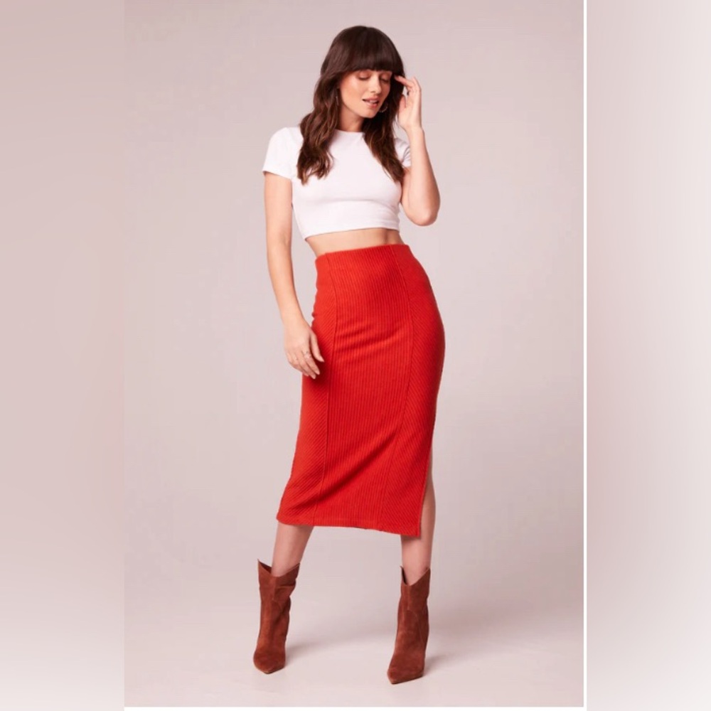 Band of the Free Renee Rust Ribbed Pencil Skirt